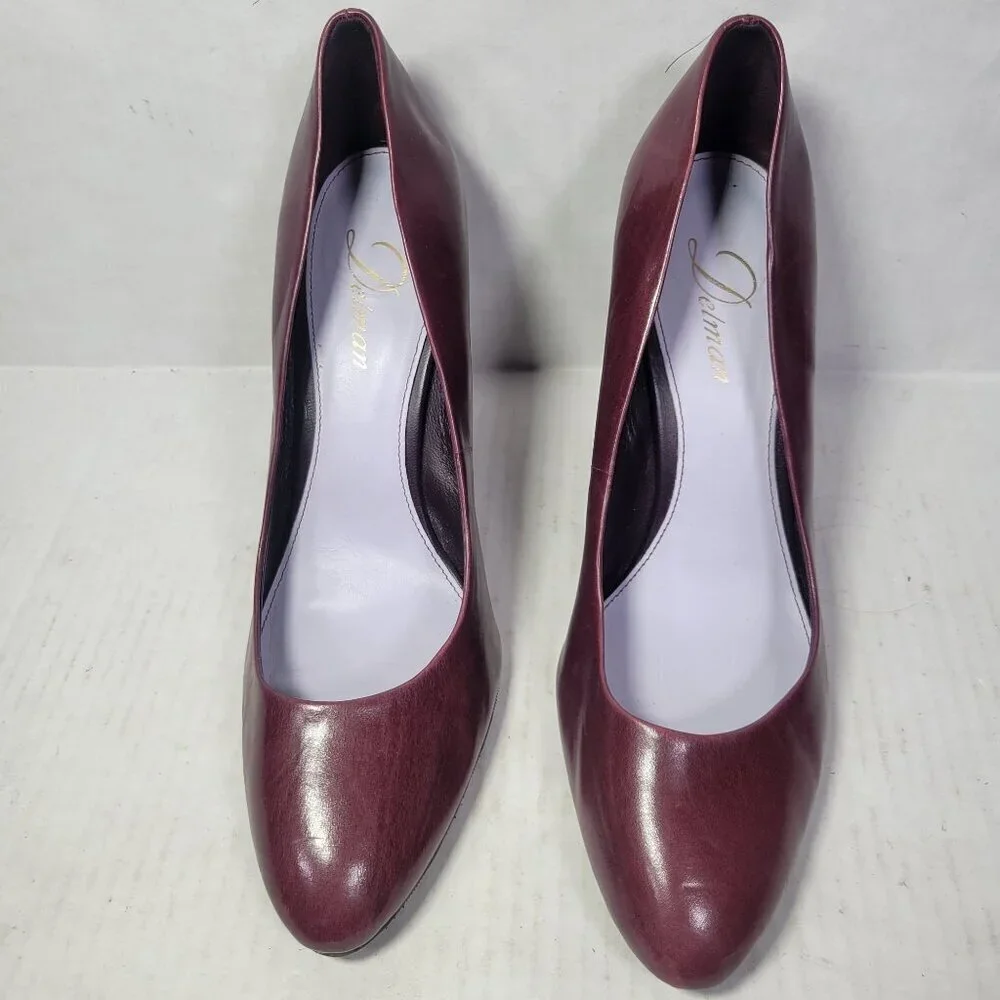Delman Burgundy Leather Wedge Heel Pumps Size 9.5